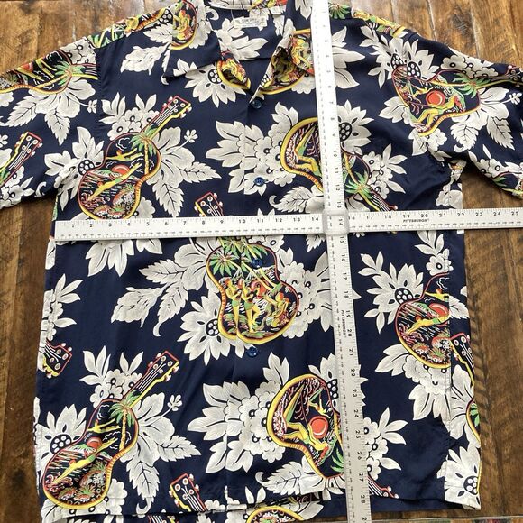 SUN SURF Aloha Hawaiian Shirt Large UKELELE MELODY Navy Rayon Made in Japan 2019 - Picture 9 of 11
